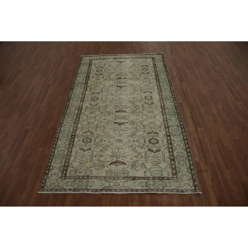 Hand Knotted Oriental 100% Wool Carpet Transitional Floral Green Anatolian Area Rug - 9' 4'' X 5' 2''