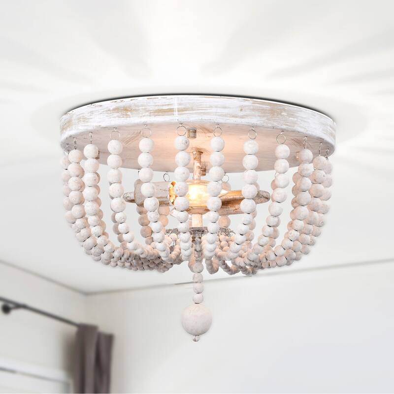 Aileen 14 Inch Bohemian Antique White Flush Mount Ceiling Lighted