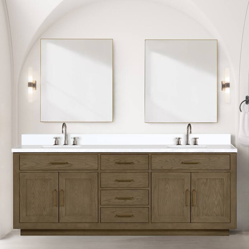 Abbey 60 in W x 22 in D Black Oak Double Bath Vanity, Cultured Marble Top, and 28 in Mirrors
