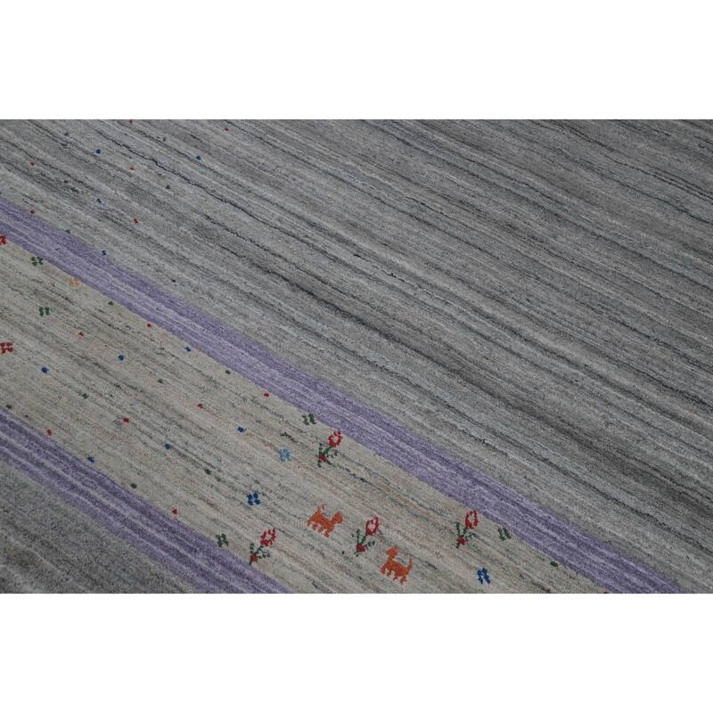 Hand Knotted Oriental 100% Wool Carpet Tribal Animal Pictorial Greys & Charcoal Gabbeh Area Rug - 12' 4'' X 9' 4''