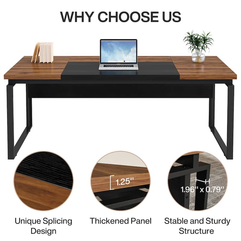 63" L-Shaped Executive Desk with Reversible File Cabinet Office Desk with Storage Drawers