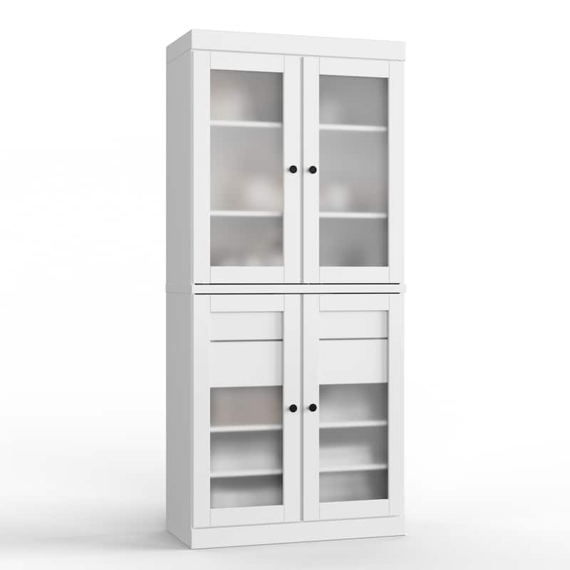 Palace Imports 100% Solid Wood 32" Bathroom Cabinet with Frosted Glass Doors, 2-Drawers and Adjustable Shelves