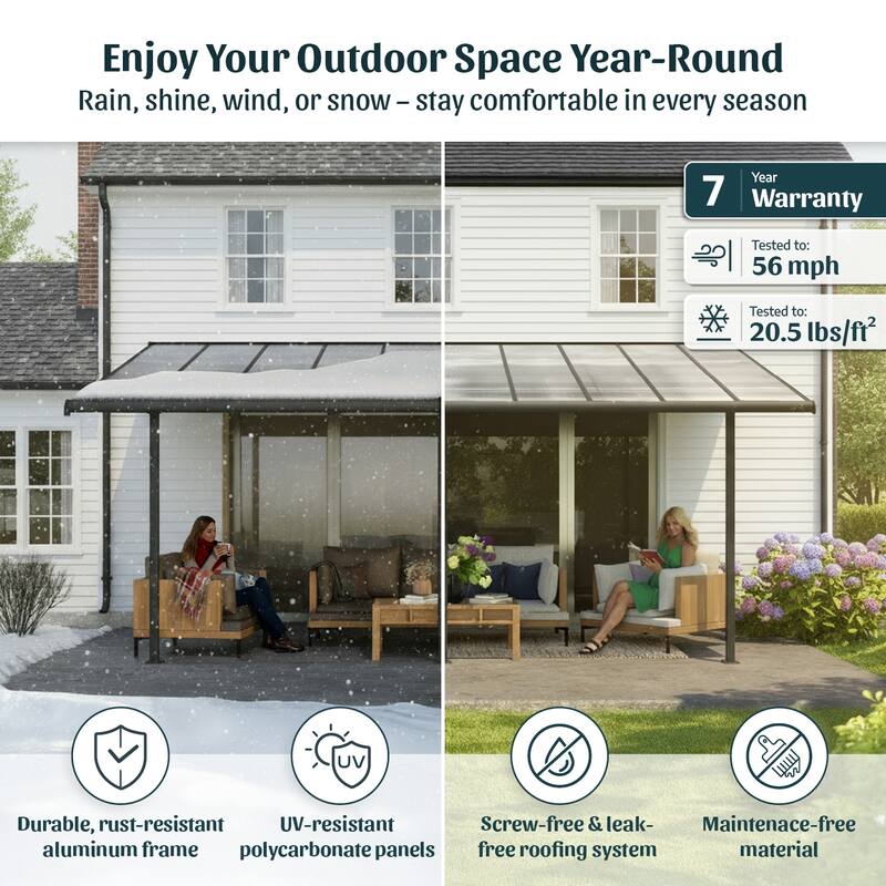 Sierra 7.5 ft. White & Grey Clear Panel Aluminum Patio Cover