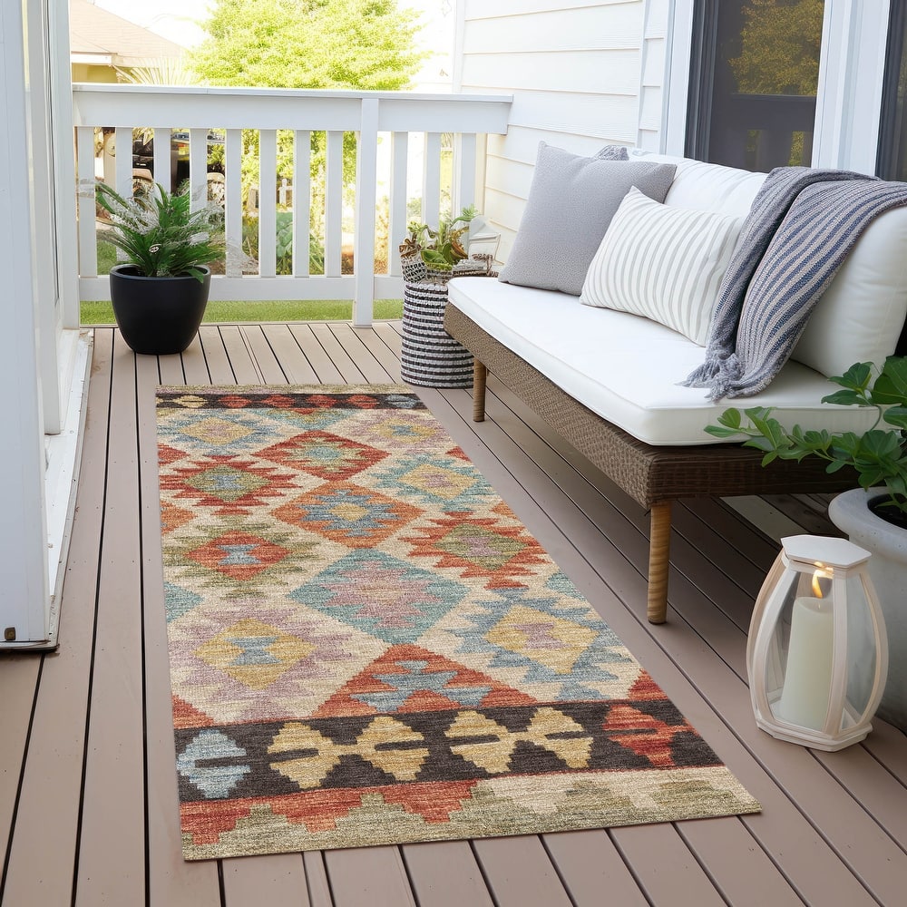 Machine Washable Indoor/ Outdoor Boho Global Chantille Rug