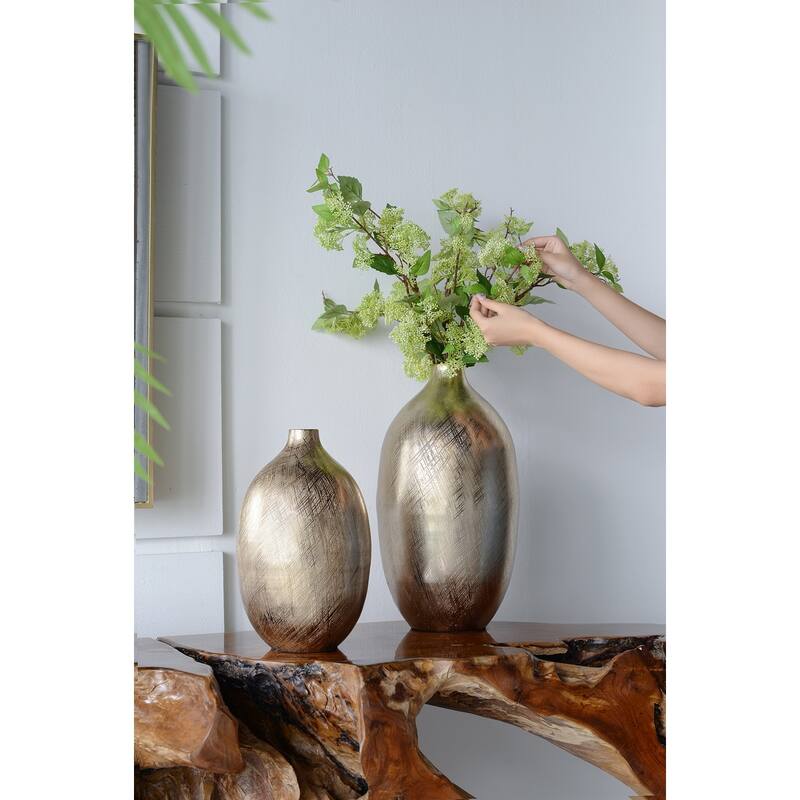 8.5x8.5x18.5" Aluminum Vase with Gold Streak Texture Modern Home Decor