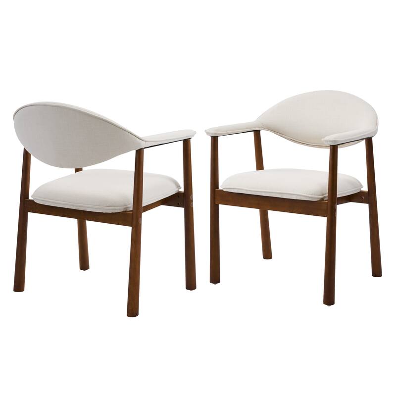 Christopher Knight Home - Modern Upholstered Rubber Wood Dining Chairs with Ergonomic Curved Back - Set of 2 - Beige,Walnut