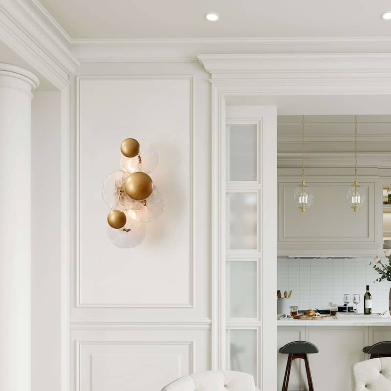 Frieda 2-Light Brushed Brass Glass Flower Wall Sconce - 9" W x 16" H x 5.5" D