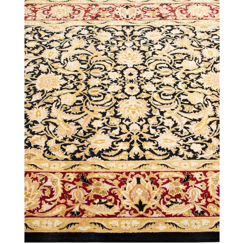 Overton Hand Knotted Wool Traditional Oriental Black Area Rug - 4' x 6'