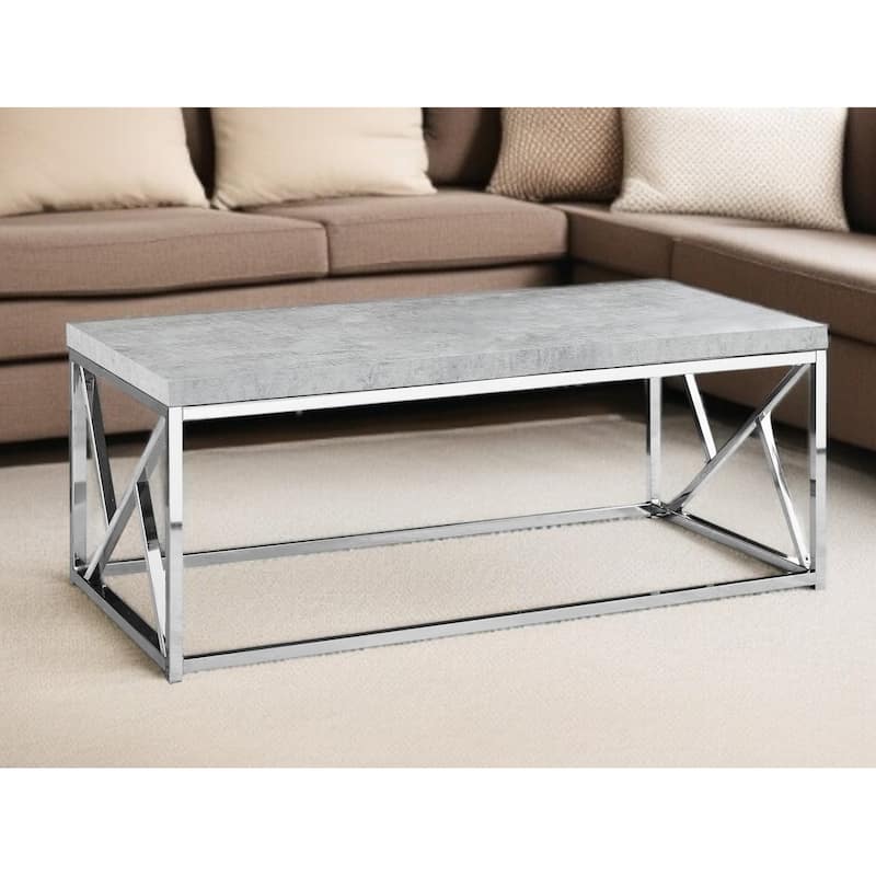 HomeRoots 47" Gray And Silver Cement And Iron Coffee Table - Wood