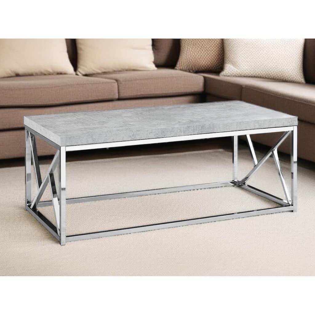 HomeRoots 47" Gray And Silver Cement And Iron Coffee Table