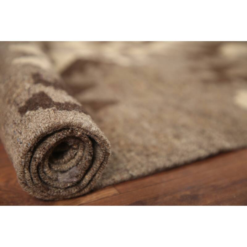 Hand Woven Oriental 100% Wool Carpet Southwestern Geometric Brown Kilim Area Rug - 6' 5'' X 5' 0''