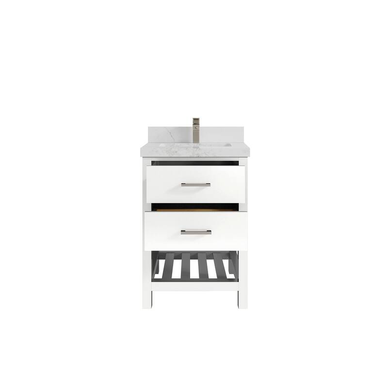 Willow Collections 24 x 22 Parker Single Bowl Sink Bathroom Vanity in White with Countertop - 24 in x 22 in