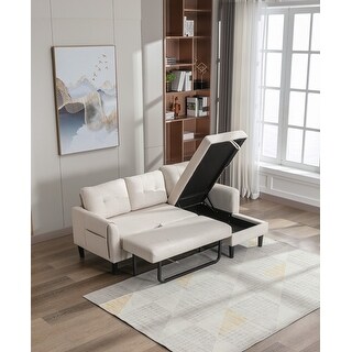 Modern Reversible Sectional Sofa with Pull-out Bed & Storage Chaise ...