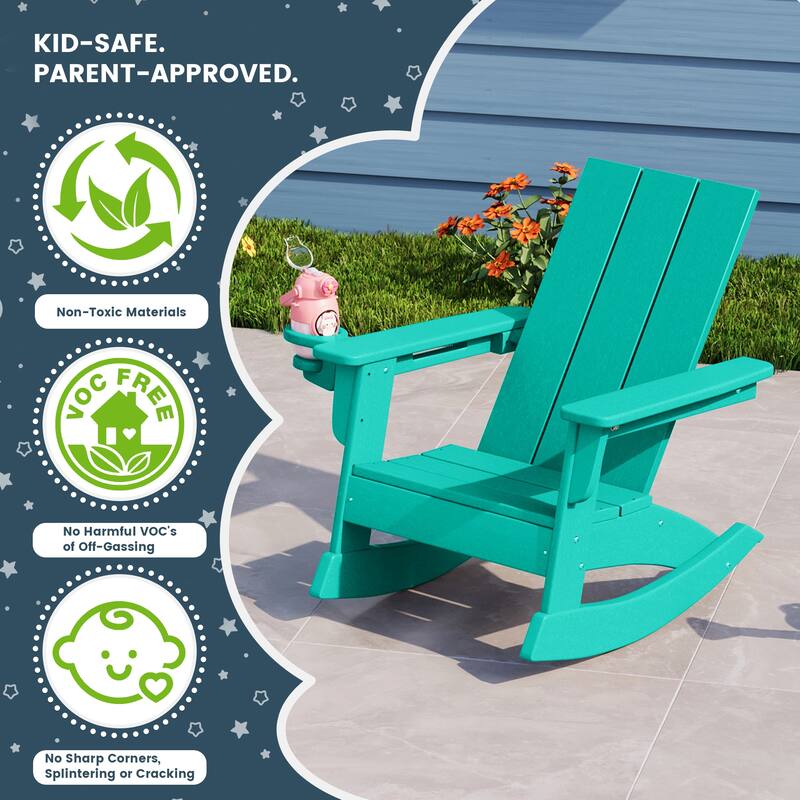 Shoreside Kids Outdoor Poly Adirondack Rocking Chair with Side Table 3-Piece Set