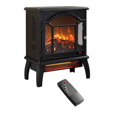 18" Freestanding Electric Infrared Quartz Fireplace with 3D Flame, Remote Control, and Adjustable Thermostat