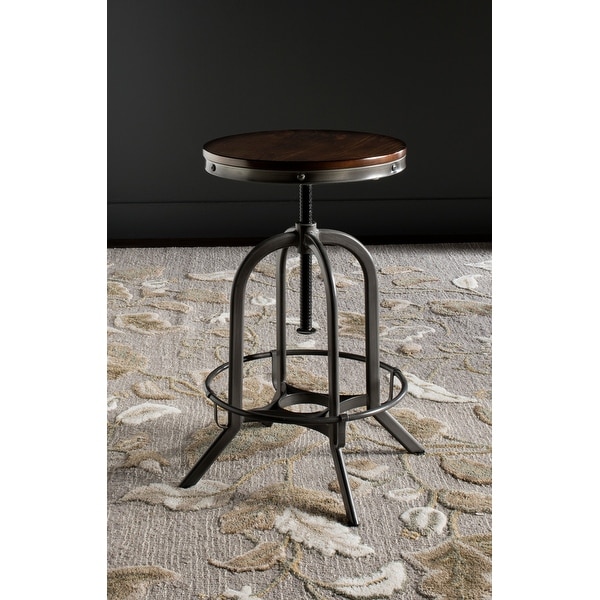 SAFAVIEH 24 34 Inch Wildomar Burnt Inch Adjustable Oak Stool 15