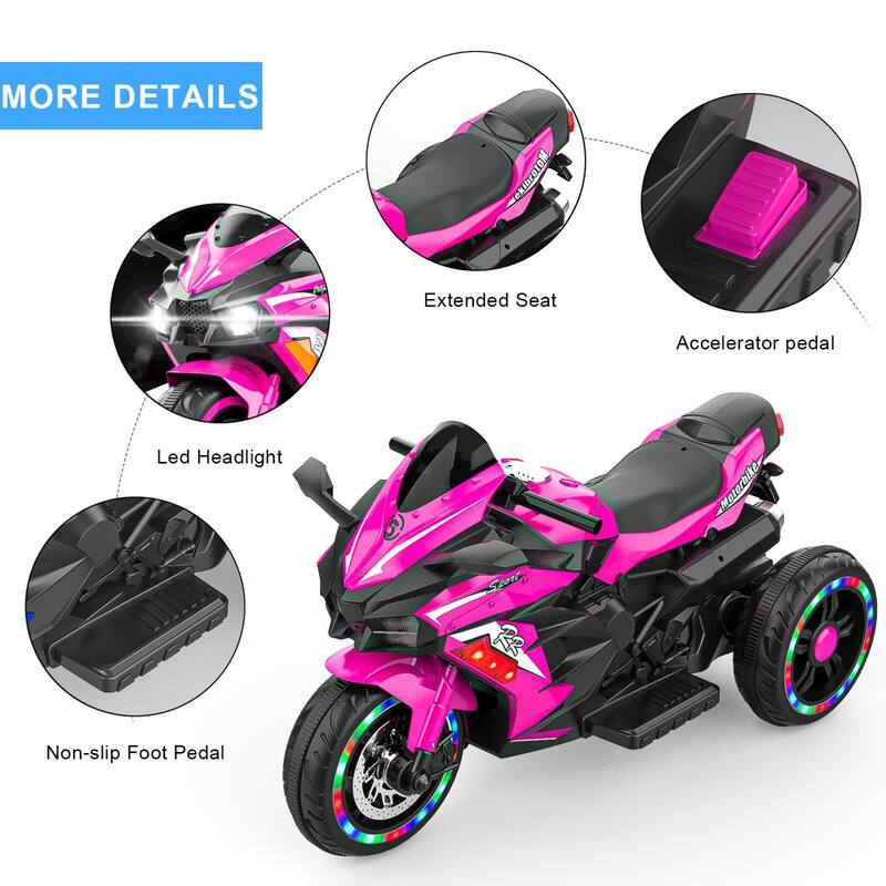 12V Electric Motorcycle for Kids, Three Wheels Battery Powered Ride On Motorbike