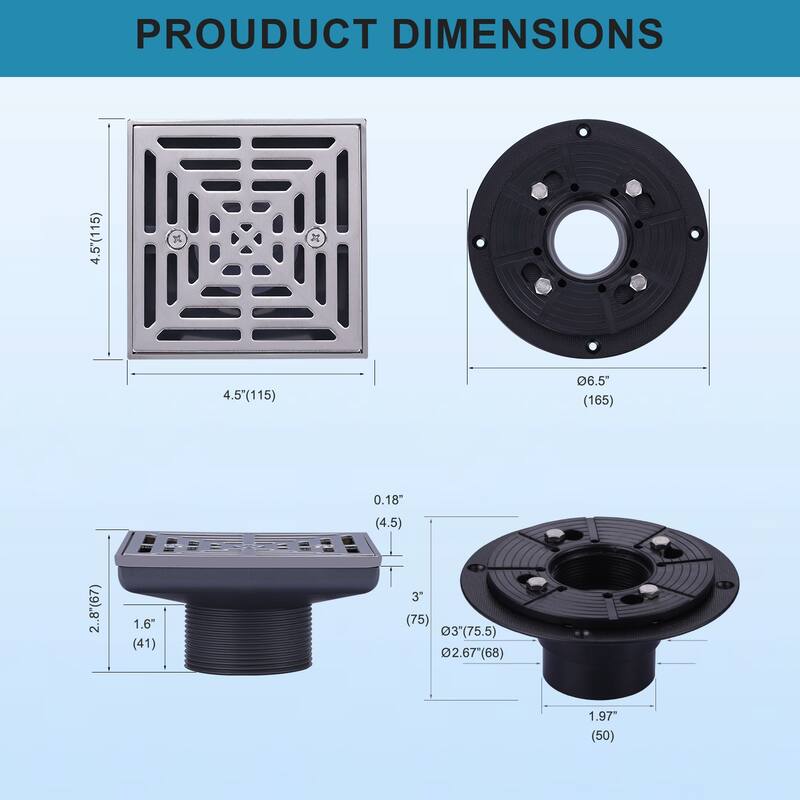 WOWOW 4.5 in. Floor Drain with Square Screw-Tite Strainer