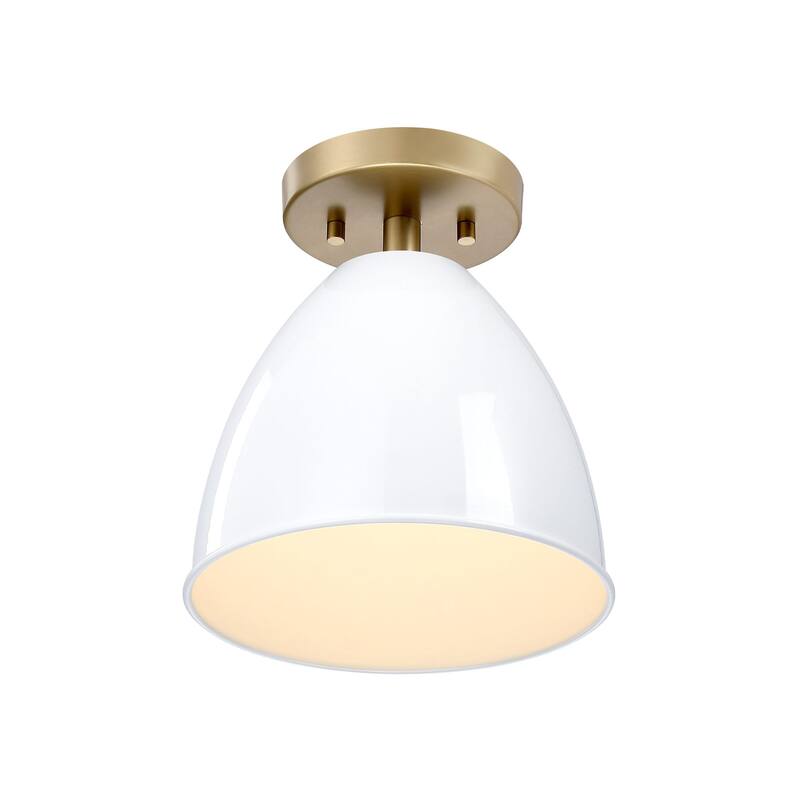 Biba 8.25 in. 1-Light Brushed Gold Modern Semi Flush Mount Light Ice Mist Metal Shades