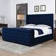 preview thumbnail 35 of 95, Brooklyn Shelter Bedframe with Curved Tufted Headboard and Footboard Navy Blue - Velvet - King