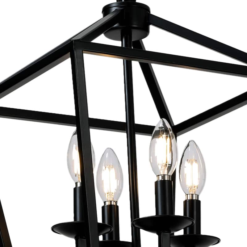 4-Light Metal Open Cage Lantern Chandelier - 12"x12"x18"
