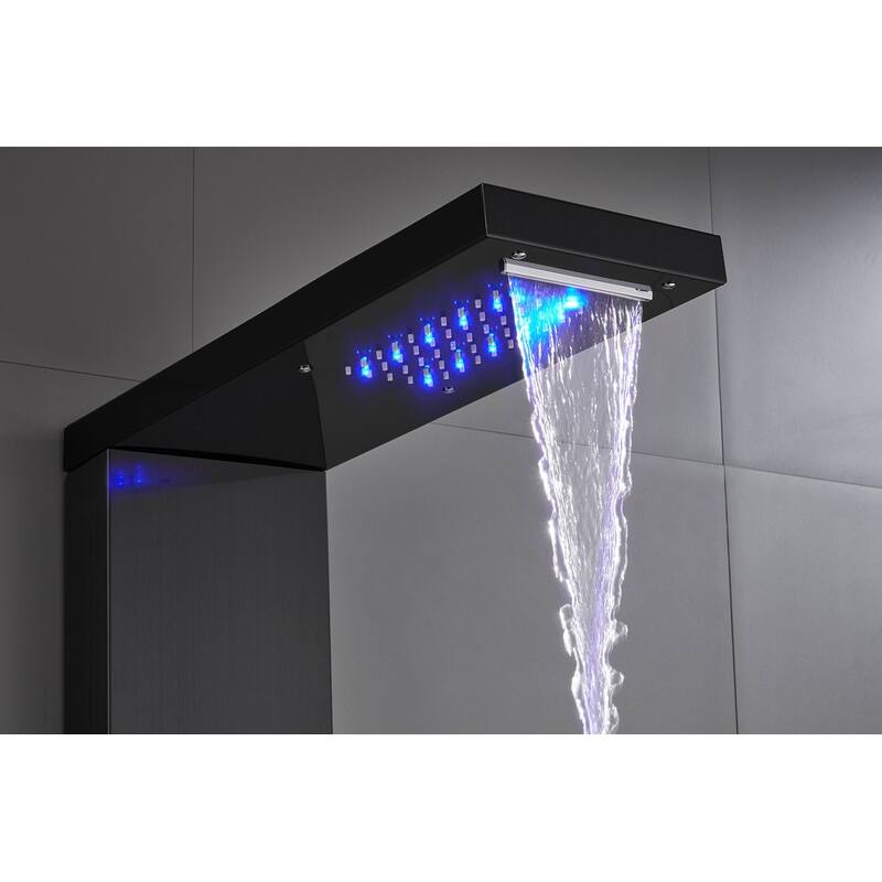 52 in. LED Shower Panel Tower System and Tub Spout in Brushed Black
