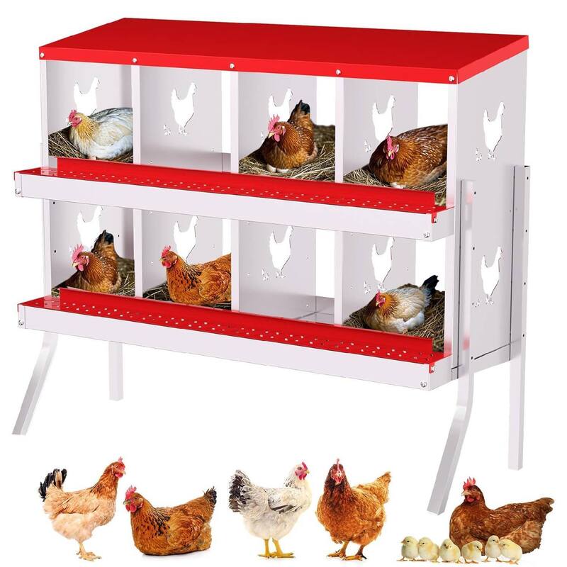 Chicken Nesting Boxes with Roll Out Egg Collection and Legs - Red 8 Compartments