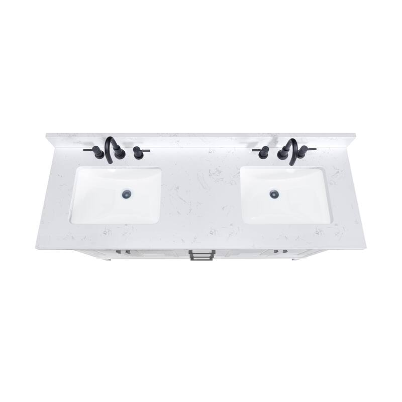 Madison 60 in. Double Sink Bathroom Vanity with Engineered Stone Top - 61" x 22"D x 35"H