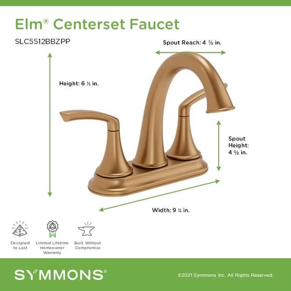 dimension image slide 0 of 3, Symmons SLC5512PP Elm 1.0 GPM Centerset Bathroom Faucet with Push Pop