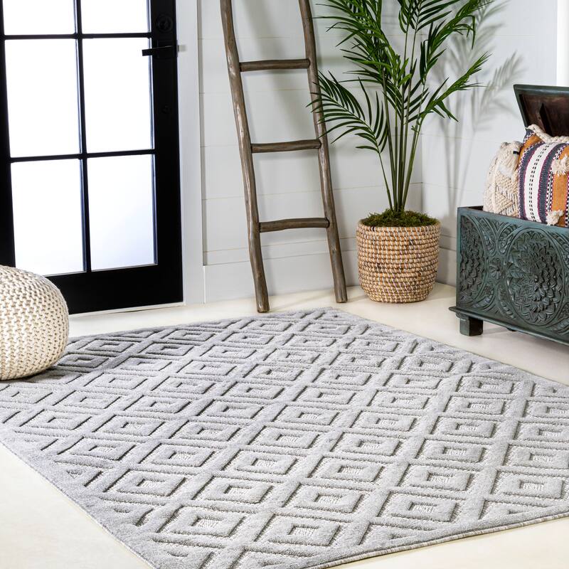 JONATHAN Y Ankara Neutral Diamond Trellis Indoor/Outdoor Area Rug
