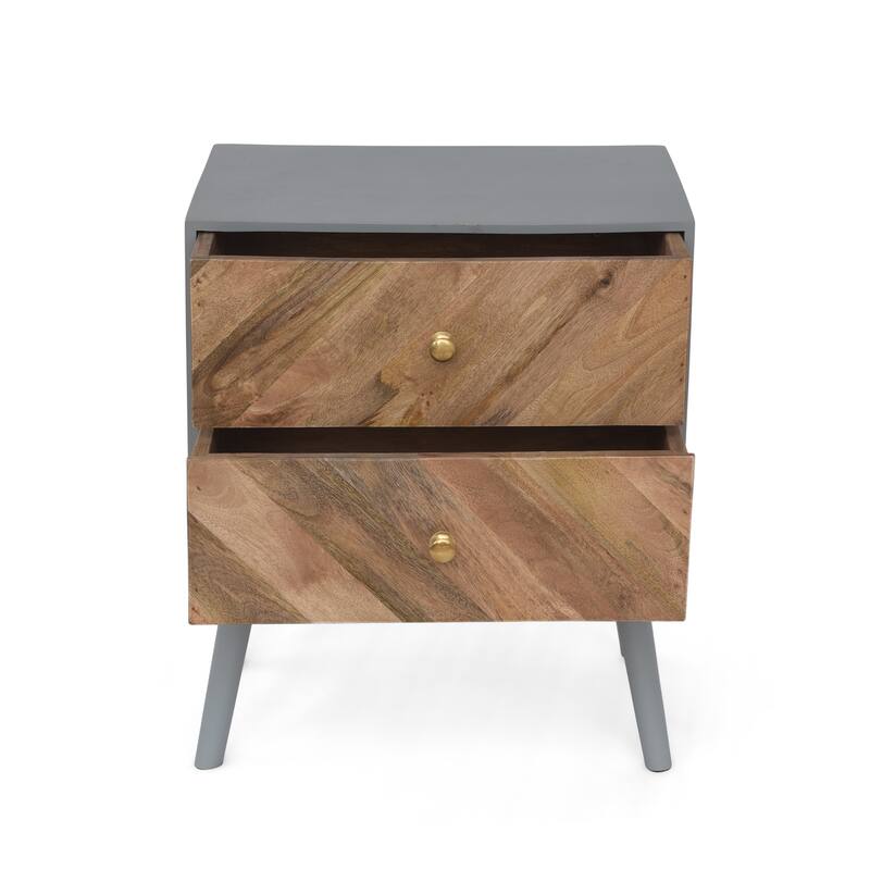 Handcrafted Mango Wood Cabinet with 2 Drawers, Boho and Mid-Century Style, Durable MDF Frame, 24" Tall