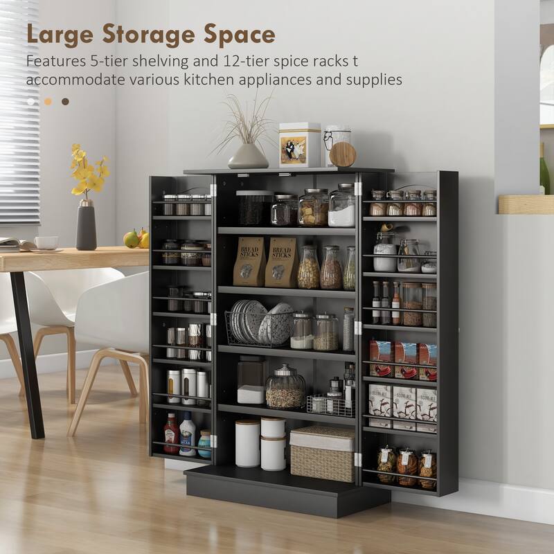 41" Kitchen Pantry Storage Cabinet, Freestanding Kitchen Cabinet with 12 Door Shelves, Double Doors, 5-tier Shelving