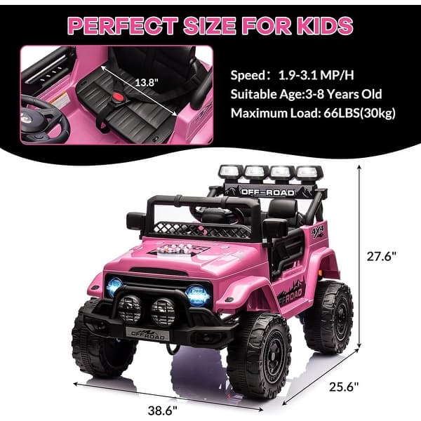 dimension image slide 1 of 2, Ride On Truck Car for Kids, 12V Electric Ride On Car with Remote Control