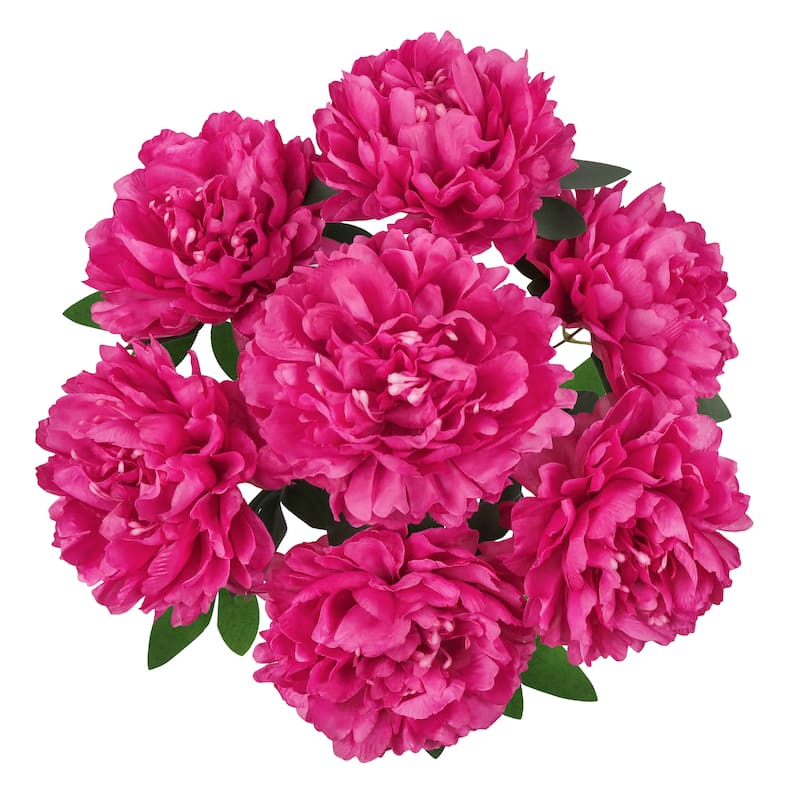 Set of 2 Magenta Artificial Lush Hybrid Peony Flower Stem Bush Bouquet 17in - 17" L x 10" W x 10" DP