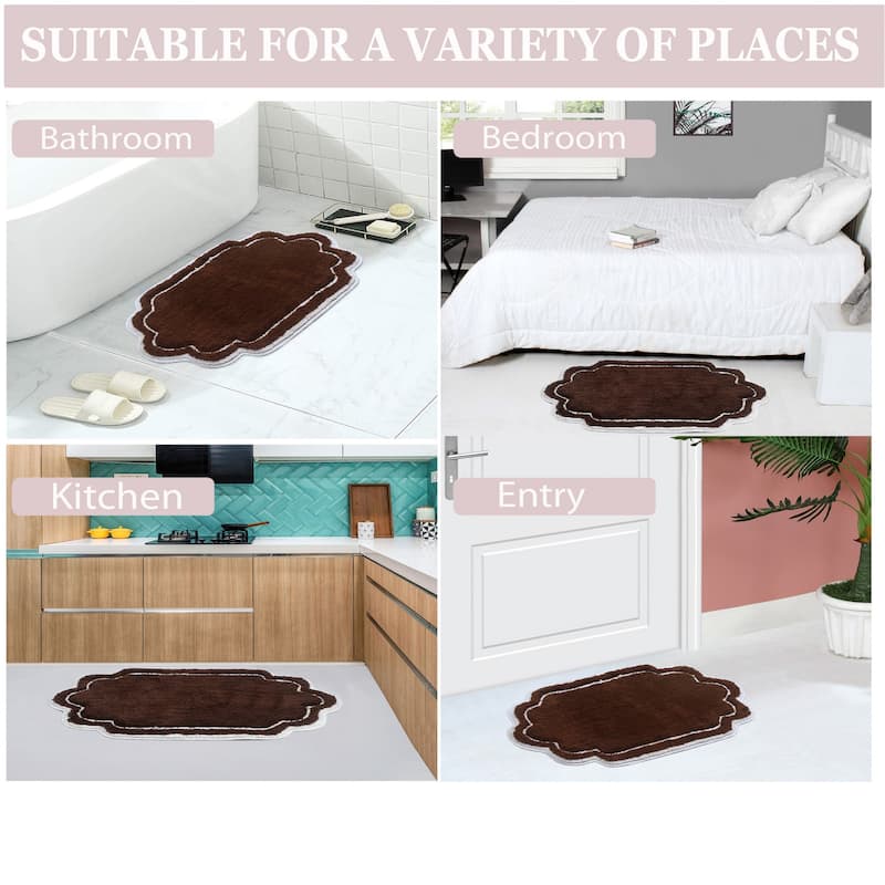 Allure Collection 100% Cotton Non-Slip Bathroom Rug Set, 3 Piece Machine Washable- Bathroom Rug, Bath Rug, U Shaped Contour