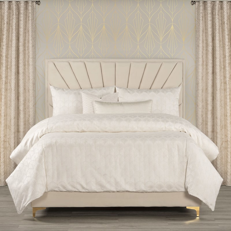 The Great Gatsby At The Gate Art Deco Duvet & Insert Set - Pearl - Full - 6 Piece