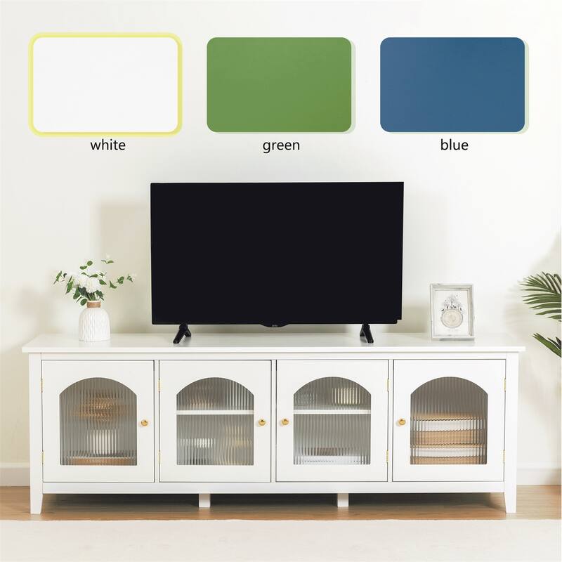 71" Entertainment Center Tv Stand with Solid Wood Frame, Glass Door