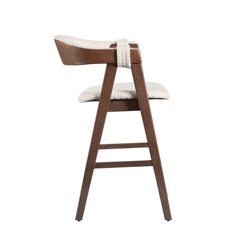 Set of 2 Boucle Upholstered Stools in Walnut and Beige