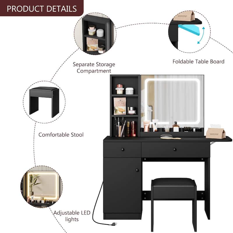 Makeup Vanity with Mirror and LED Light