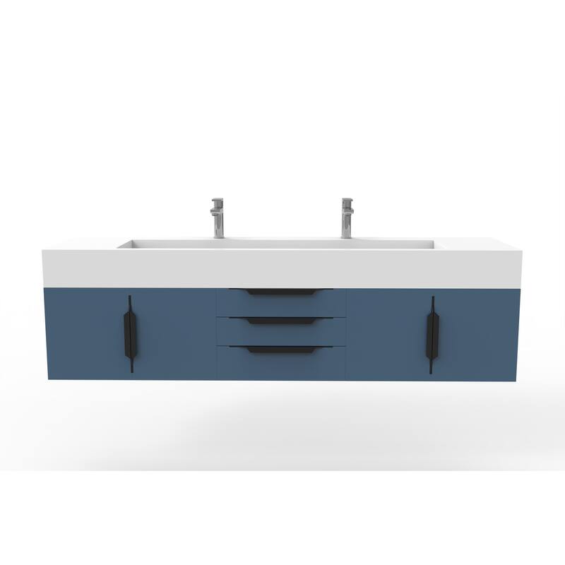 Nile 72" Wall Mounted Bathroom Vanity Set w/ White Top - Blue - Matte