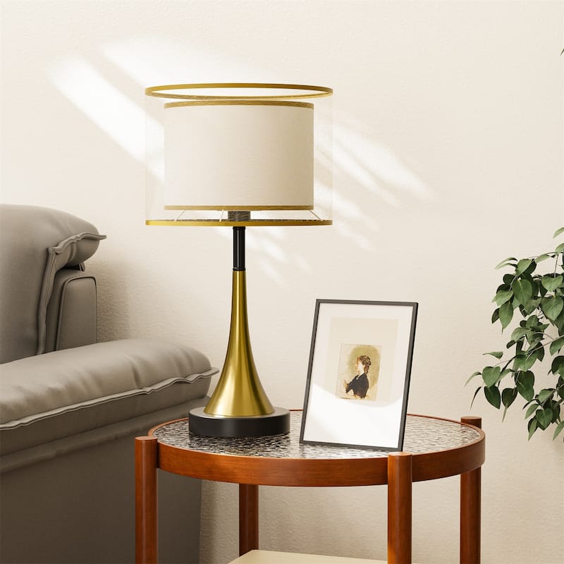 Mid-century Vintage Nightstand Table Lamp Gold Accents Base Bedside Desk Reading Light