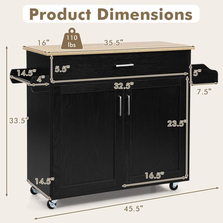 Rolling Kitchen Island Cart with Towel and Spice Rack - 45.5" x 16" x 33.5"(L x W x H)