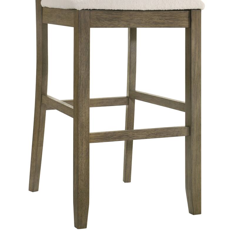 Merie Modern Transitional Wood Counter Height Kitchen Bar Stool with White Boucle Fabric Upholstered Seat