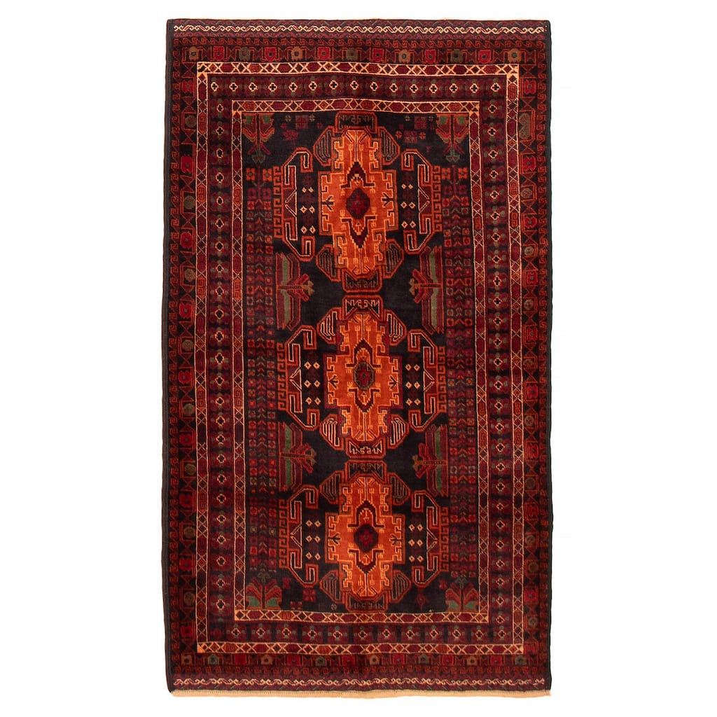 Teimani Black, Red Rug 3'11" x 6'11" - 3'11 x 6'11