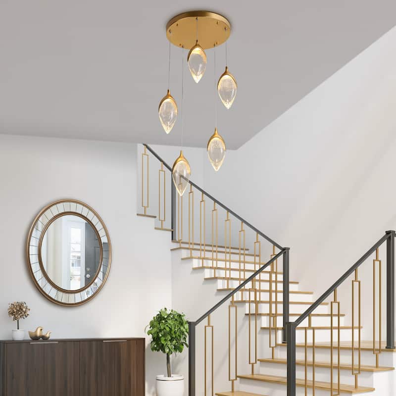 Modern LED Gold 5-Light Cluster Glass Chandelier for Kitchen Island Stairwell