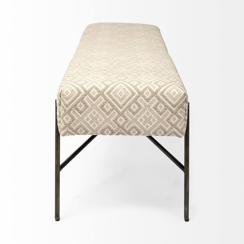 Avery I Olive & Beige Upholstered Patterned Seat Accent Bench - 55"W x 17"D x 18"H