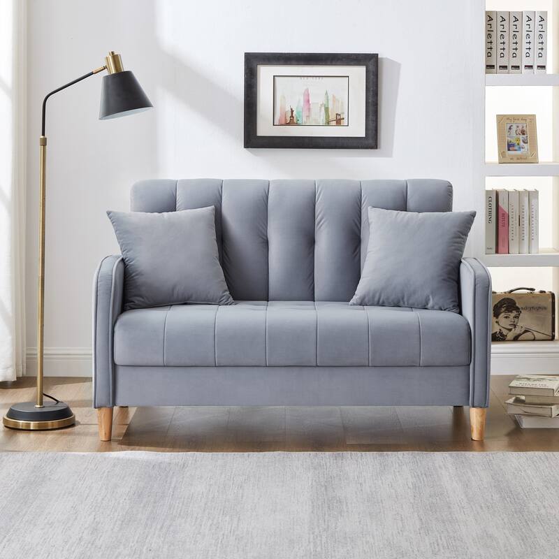 Modern Loveseat, Velvet Tufted Couch Upholstered Futon Sofa with 2 Tufted Pillow for Living Room 2-seat Armchair