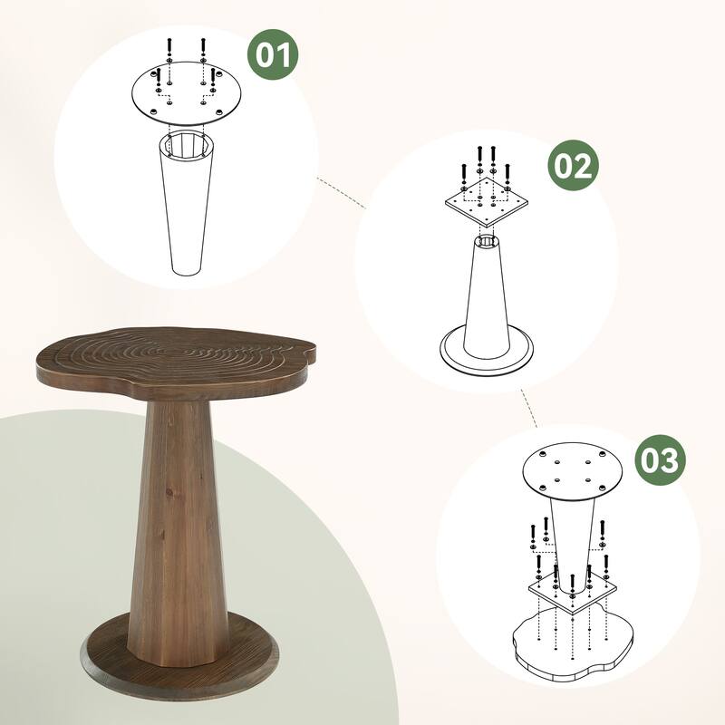 19.69" Solid Wood Stump Nightstand, Rustic Side Table