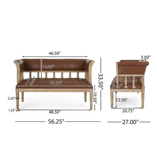dimension image slide 0 of 4, Loyning Traditional Upholstered Tufted Loveseat by Christopher Knight Home - 56.25" L x 27.00" W x 33.50" H