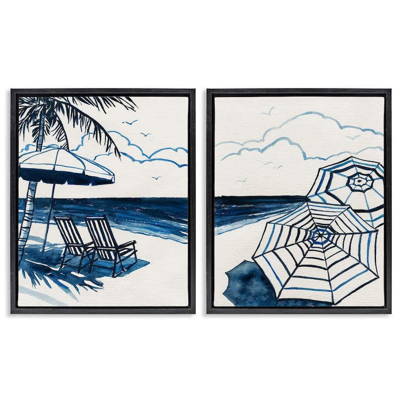 Stupell Tropical Ocean Views Framed Floater Canvas Wall Art Design By Carol Robinson (Set of 2) - 17 x 21 - Black